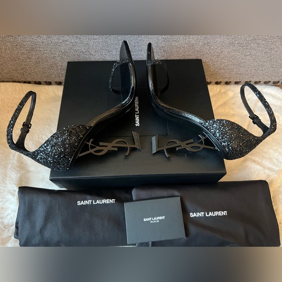 New Saint Laurent Opyum 110 black Glitter heels Sandals size 39 - Picture 5 of 10